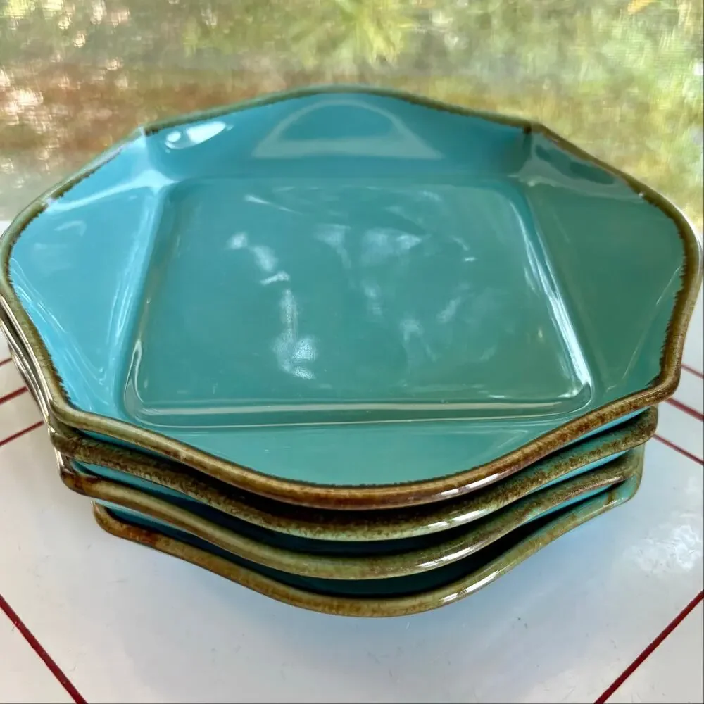 Southern Living at Home Teal Square Plates Set of 4 Brazil